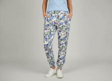 spodnie hello kitty xs: Material trousers for women, size L