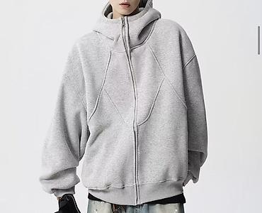Серое худи на молнии с капюшоном, oversize - Унисекс, свободный крой