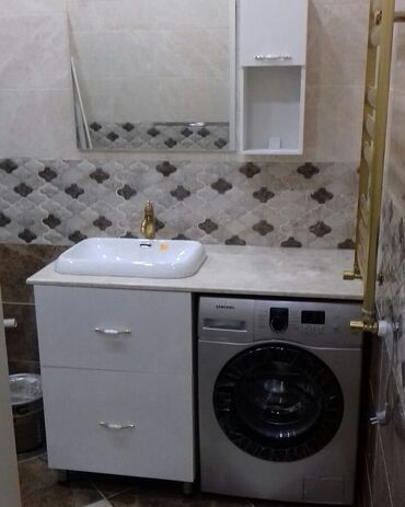 Hamam üçün aksessuarlar: Müasir hamam mebeli dəstləri - Divara montaj olunan konsol tipli — 28