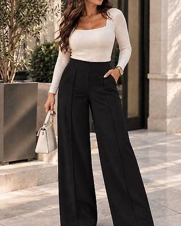 Pantalone: Ženske elegantne pantalone sa širokim nogavicama i visokim strukom 2 — 4