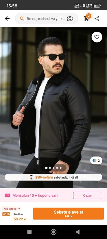 Пиджаки: Kişi üçün qara rəngli dəri effektli qış gödəkçə - Model: Fermuarlı