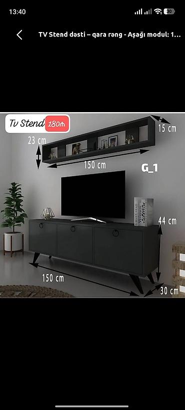 tv sdent: TV stend dəsti – qara rəng Dəst tərkibi: - Aşağı modul: 3 qapılı TV — 1