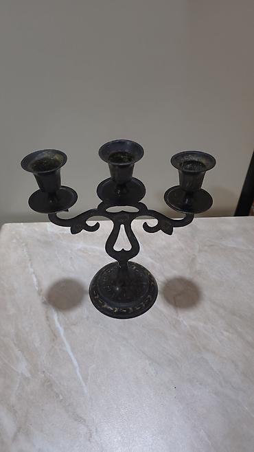 wam: Metall üçşamlı Hindistan şamdan. - Material: tökmə metal (qara/bronz — 2