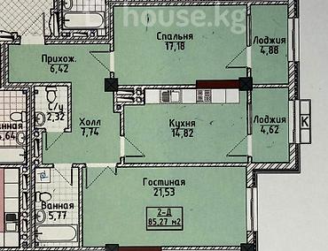 квартиры под ипотеку в бишкеке: 2 комнаты, 85 м², Южная Магистраль Элитка, 12 этаж, ПСО (под самоотделку) — 4
