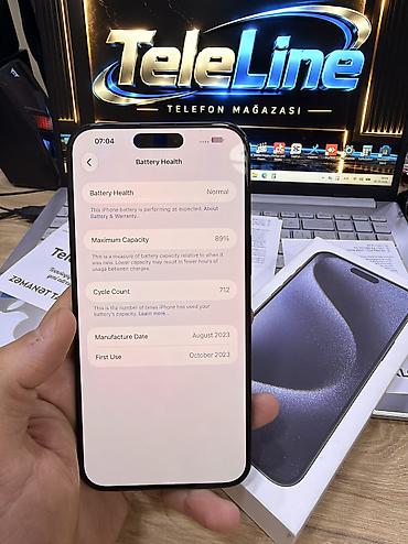 iphone iks: IPhone 15 Pro Max, 128 GB, Blue Titanium, Zəmanət, Kredit, Simsiz şarj — 5