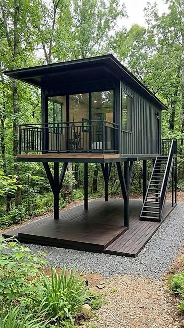 landşaft dizayn: Müasir “lifted” tiny house – modul tipli dağ/meşə evi - Arxitektura — 3