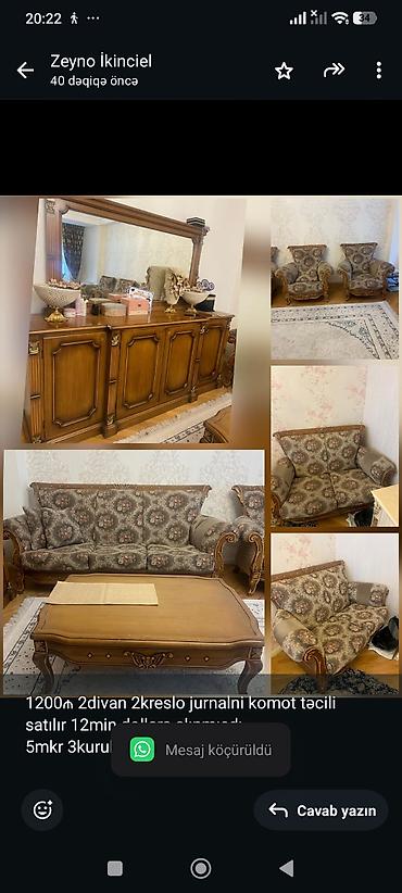 1200₼ 2divan 2kreslo jurnalni komot təcili satılır 12min dollara