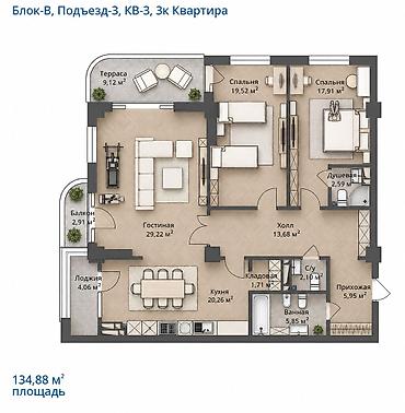 парковая: 3 комнаты, 134 м², Элитка, 6 этаж, ПСО (под самоотделку) — 5