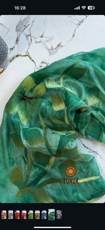 брендовые шарфы: Шёлковый шарф с валяными цветами TUNUK - Материал: натуральный шёлк с