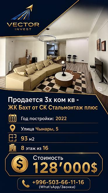 2022: 3 комнаты, 93 м², 8 этаж, Свежий ремонт — 1