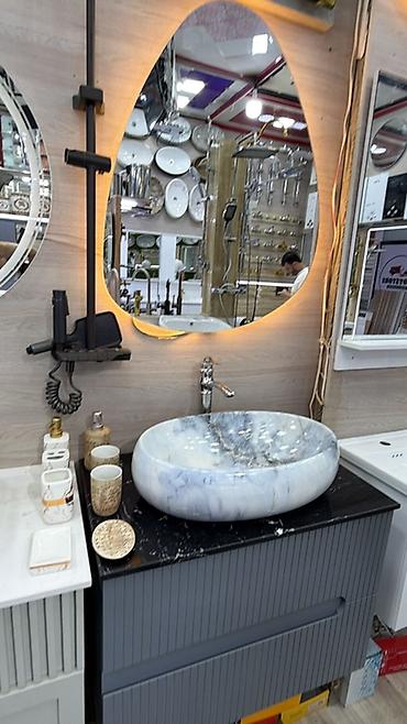 hamam dizaynlari: Hamam otağı üçün müasir üslubda mebel və çanaq lavabo dəstləri — 3