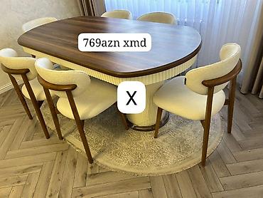 Yemək masası və 6 ədəd stul dəsti Model X - Masa forması: yumru