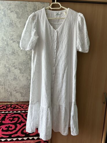 платье белые: Повседневное платье, Лето, Длинная модель, Хлопок, S (EU 36), M (EU 38)