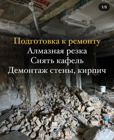 гипсокартона: Дубалдарды бузуу, Шыптарды чечүү, Чатырларды демонтаждоо | Гипсокартон дубалы, Тосмолорду бузуу, Кыштан жасалган дубалы | Эски шыбоону түшүрүү, Майшыбакты кыруу | Ламинатты демонтаждоо, Паркетти демонтаждоо, Кафель плитканы демонтаждоо 3-5 жылдык тажрыйба