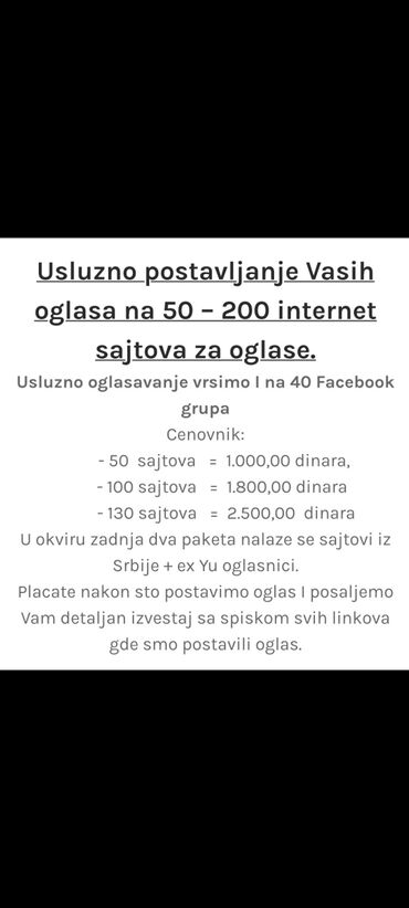 zenske farmerke visini pretpostavljam da je: Uslužno postavljam Vaš oglas na internet oglasne sajtove. Bilo da