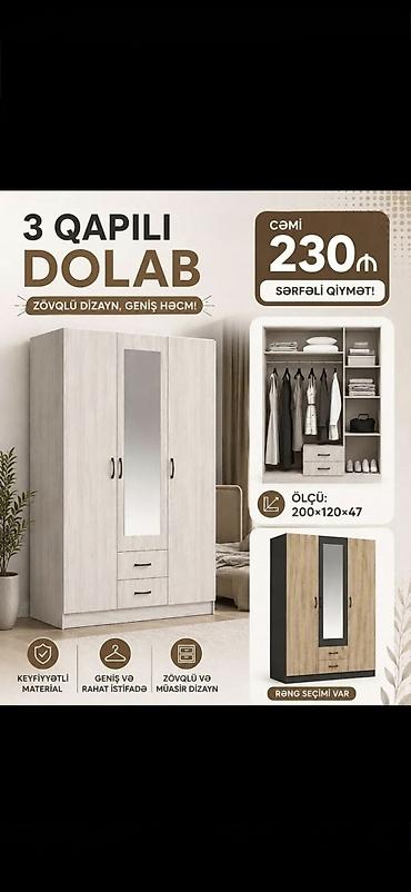 3 qapılı geyim dolabı - Ölçü: 200 × 120 × 47 sm - Daxili quruluş lalafo.az -da 3 qapılı geyim dolabı - Ölçü: 200 × 120 × 47 sm - Daxili quruluş