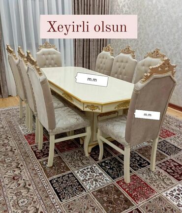 стол трюмо: Qonaq otağı üçün, Yeni, Açılmayan, Dördbucaq masa, 6 stul, Azərbaycan