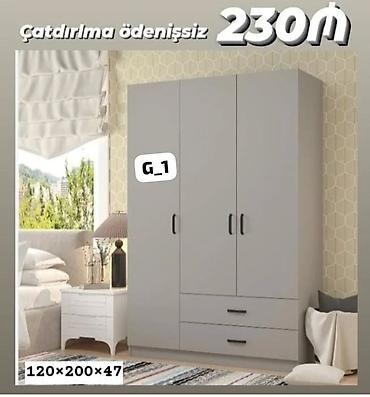 Ev üçün mebel: 3 qapılı geyim dolabı - Rəng: açıq boz - Ölçü: 120 × 200 × 47 sm (eni — 1