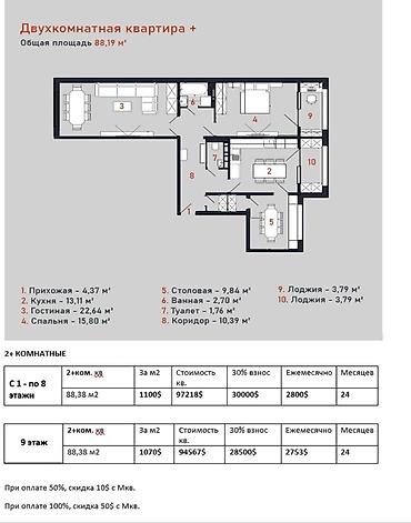 Продажа квартир: 3 комнаты, 88 м², Церковь 108 серия, 6 этаж, Свежий ремонт — 9