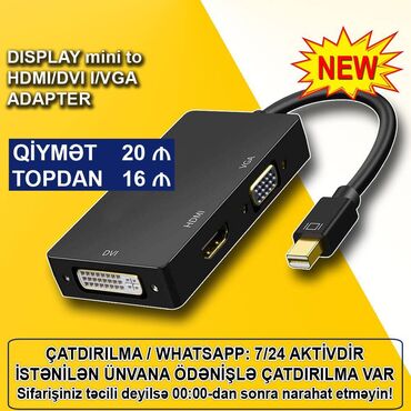 vga hdmi kabel: Adapter "Display Port mini to DVI I/HDMI/VGA" 🚚Metrolara və ünvana
