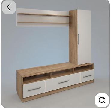 tv stendlər: TV stendi və divar rəfi dəsti - Material: laminat/LDSP ağ və açıq — 1