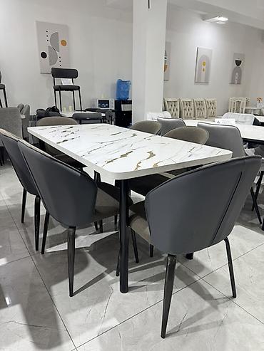 study table: Обеденный комплект: прямоугольный стол с «мраморной» столешницей и 6 — 2