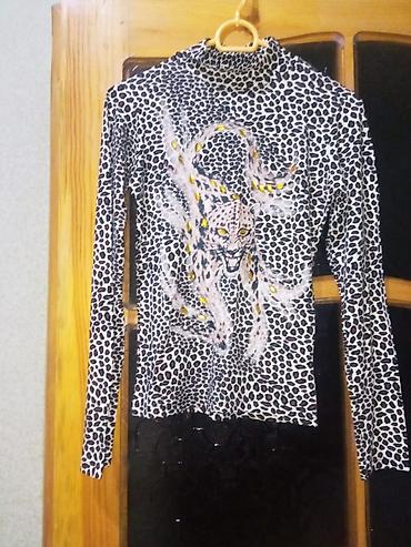 Leopar naxışlı qadın bluz/kofta - Model: Uzunqollu, balıqçı yaxalı