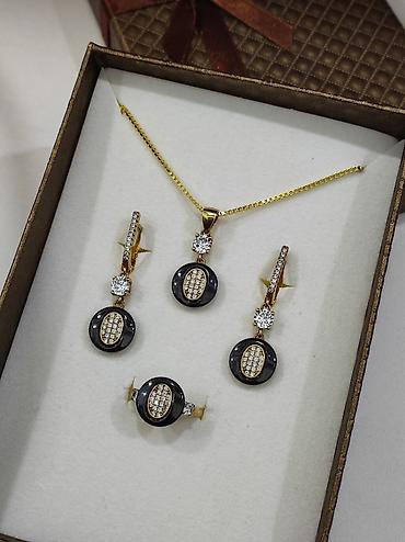 Серебряные наборы украшений: Серебряный Набор+ Цепочка Серебро МС напыление жёлтое золото 925 — 6