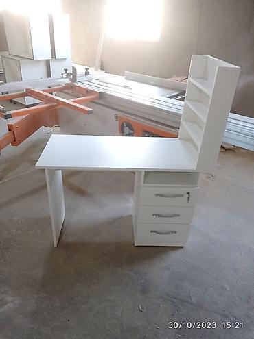 uşaq stullari: Ağ rəngdə funksional iş/oxu masası - Material: laminat/MDF tipli ağ — 1