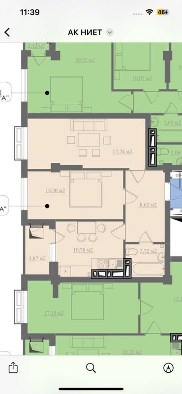 профсоюзная квартира: 2 комнаты, 60 м², Элитка, 10 этаж, ПСО (под самоотделку)