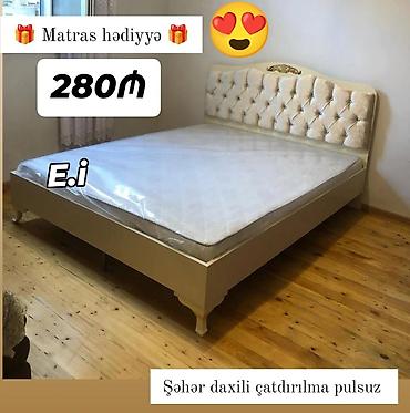 ortopedik dosekler: Klassik üslubda iki nəfərlik yataq dəsti. Yumşaq, düyməli başlıq, krem — 1