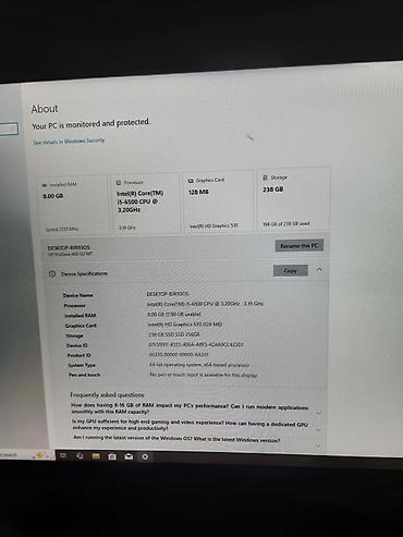 256 ssd: Kompyuter satilir stolüstü kompüter dəsti Texniki göstəricilər: 8 RAM — 3
