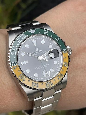 meta eynək: Rolex GMT‑Master II “Sprite” (ref. 126710) tərzində polad qol saatı — 2