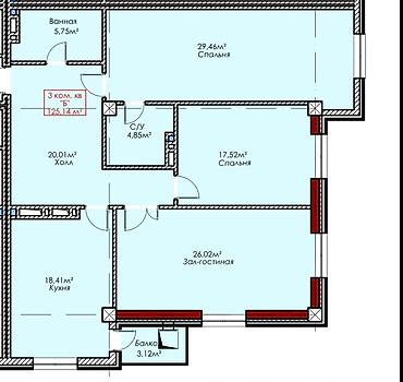 Продажа квартир: 3 комнаты, 126 м², Южная Магистраль Элитка, 16 этаж, ПСО (под самоотделку) — 5
