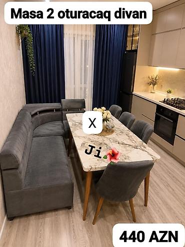 Mətbəx/qonaq otağı üçün dəst: - Masa + 2 oturacaq divan (künc tipli)