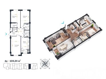 восток 5 квартиры: 3 комнаты, 105 м², Элитка, 10 этаж, ПСО (под самоотделку)