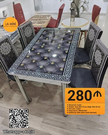 трансформер стол: Mətbəx üçün, Açılan, Dördbucaq masa, 4 stul