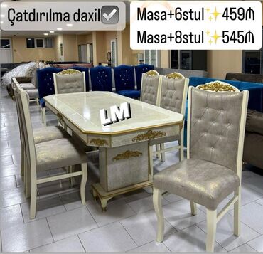 su cəni̇: Qonaq otağı üçün, Yeni, Açılmayan, Dördbucaq masa, 6 stul
