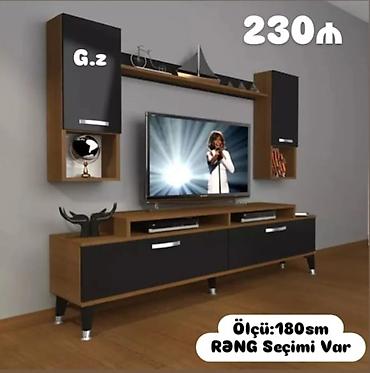 saat divar: TV stendi və divar modulu dəsti - Ümumi ölçü: 180 sm - Rəng seçimi — 1
