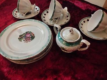 saat şəkilləri: Çay dəsti, rəng - Yaşıl, Farfor, Geisha, 6 nəfərlik, Yaponiya — 8