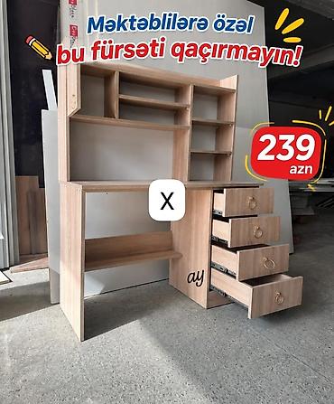kunc ref: Düz masa, Stulsuz, Polkalı, Siyirməli, Teksturalı laminat — 1