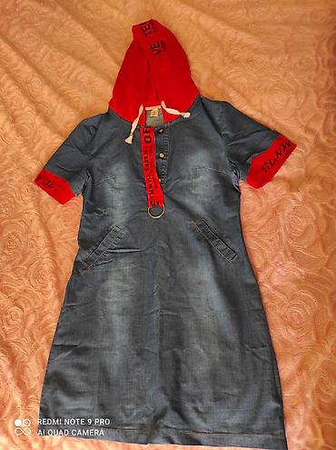cins donlar: Qadınlar üçün cins kapüşonlu don - Material: mavi denim (cins) - Üst — 2