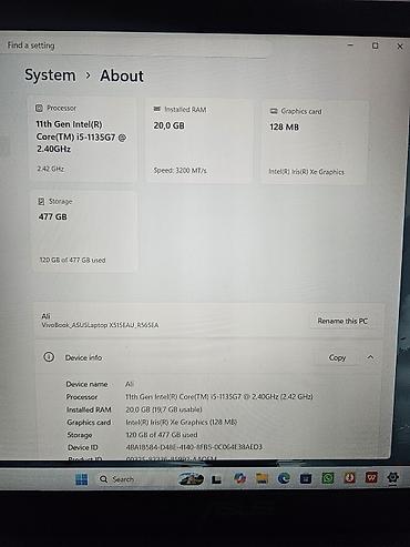 asus notebook adapter: ASUS X515 noutbuk Asus Vivobook 515EAU. Xüsusiyyətləri şəkildə var — 7
