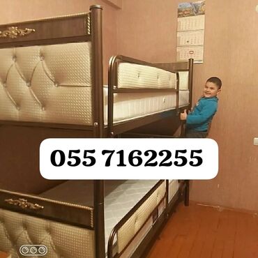 İkimərtəbəli uşaq çarpayıları: Oğlan və qız üçün, Çarpayı, Matrassız, Siyirməsiz, Dəmir — 12