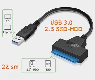 зарядный кабель usb: Sata kabel USB 3.0 2.5 SSD-HDD SSD və HDD test etmək və ya format