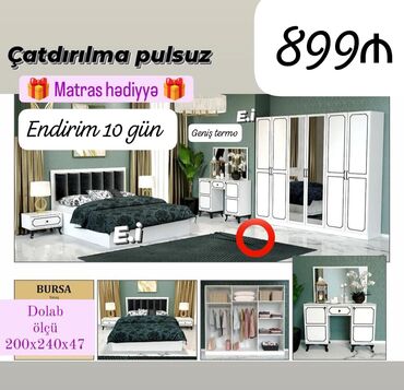 taxta otaq qapıları: *Yataq dəsti 6 Qapılı Dolabla 899Azn💥 Matras hədiyyə* ✔️Rəng seçimi