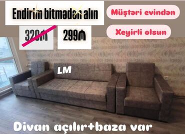 Masa və oturacaq dəstləri: Yeni, Divan, 2 kreslo, Bazalı, Açılan