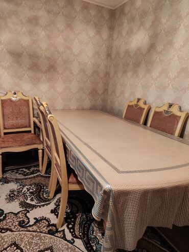 bez materiallı stol: Qonaq otağı üçün, İşlənmiş, Açılmayan, Oval masa, 6 stul, Türkiyə