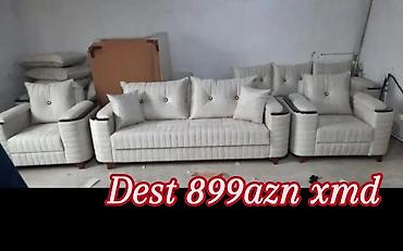 divan kreslo dəsti: Klassik dizayna malik yumşaq mebel dəsti: 3 nəfərlik divan + 2 ədəd — 1