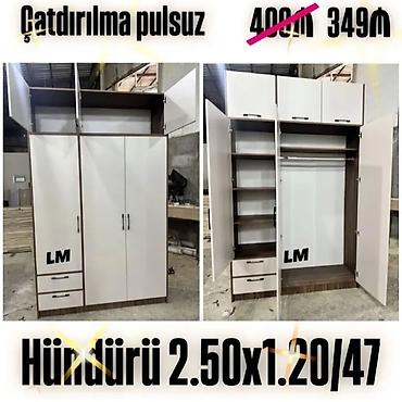 3 reqemi: Üç qapılı geyim dolabı - Ölçülər: hündürlük 2.50 m, eni 1.20 m — 1